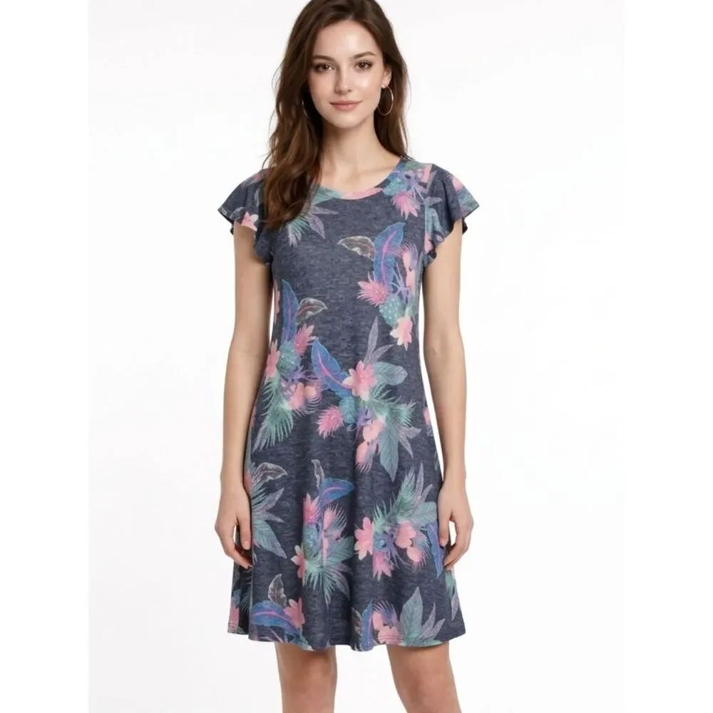 Gap Tropical Print Linen Blend Flutter Swing Dress Size XS